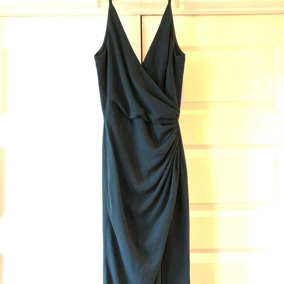 DRESS THE POPULATION Jordan Ruched Mermaid Gown Pine XXS MSRP $248.00 NWOT - Picture 5 of 7